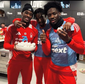 Photo: Ola Aina and Nottingham Forest teammate buy Callum Hudson-Odoi eggs for his 24th birthday