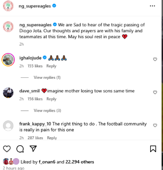 Super Eagles pay tribute to late Liverpool star Diogo Jota; why he missed frindly v Nigeria