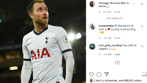 Ex-Arsenal defender Omole likes Tottenham's social media post wishing Christian Eriksen well
