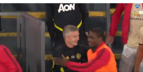 Photo: Ighalo Sporting A Smile And Gives Solskjaer A Pat After Man Utd Win Vs The Eagles 