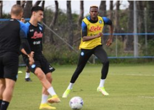 Photo : Osimhen trains partially with Napoli squad ahead of trip to Lombardy