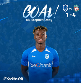 Genk's Odey Reacts To Scoring Against Liverpool In Champions League