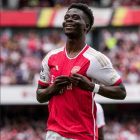 Photos: Lagos State Governor Sanwo-Olu excited to host his favourite Arsenal player Saka