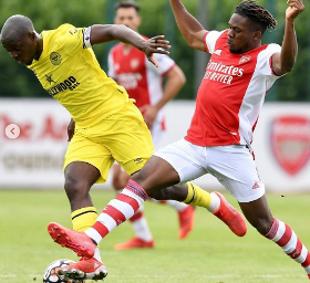 Arsenal first-team training : Nigerian-born midfielder rubs shoulders with Jack Wilshere