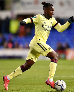 Arsenal's Nigerian-born midfielder reacts to win vs Ipswich Town in EFL Trophy 