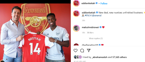 Ex-Arsenal, Chelsea schoolboy Ebiowei sends message to Nketiah after Ghanaian's new contract