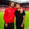 Ex-Leverkusen striker Jordan Zirkzee gives his brother Joshua the thumbs up after Man Utd debut goal